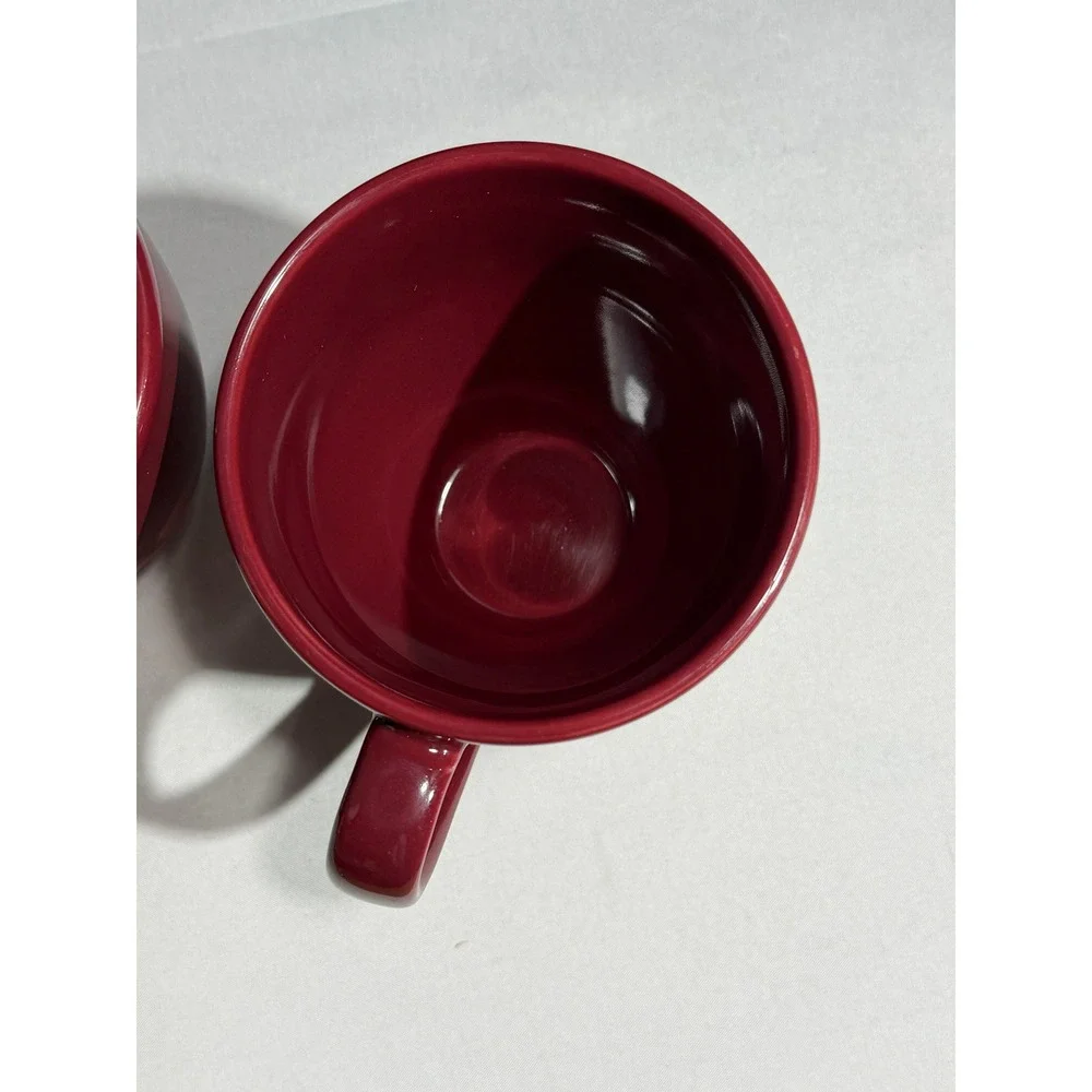 Pier 1 Red Floral Embossed Stoneware Coffee Mugs Set of 2 Deep Red Burgundy